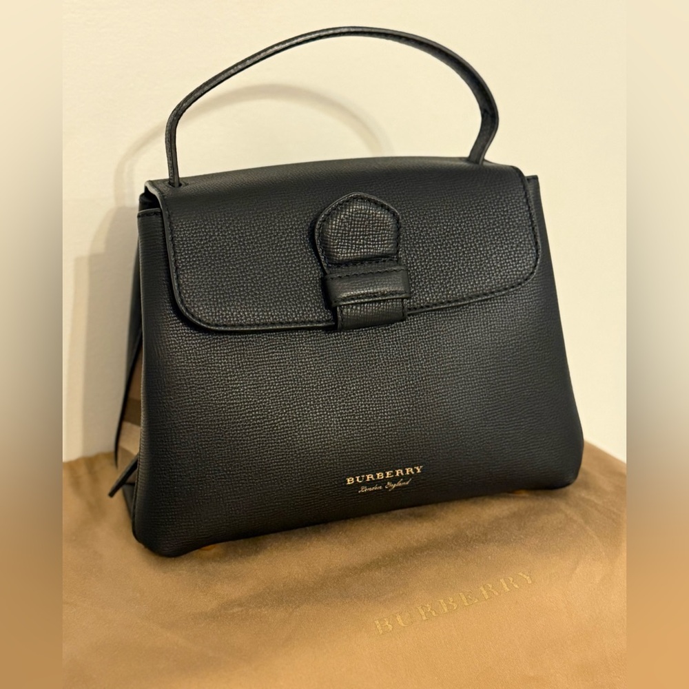 Burberry❤️🖤Black Derby Leather House Check Small Camberley Crossbody/Satchel